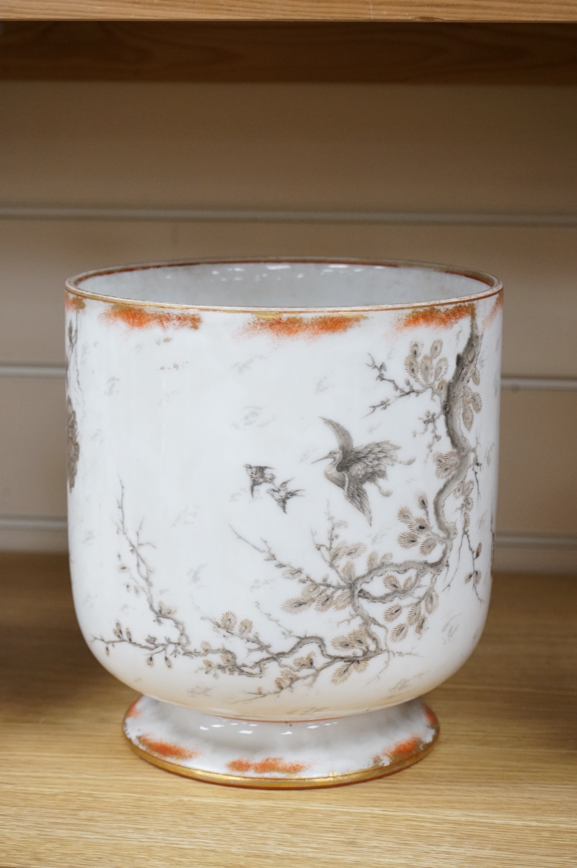 A Japanese Kutani cache pot, drainage hole to base, 21cm